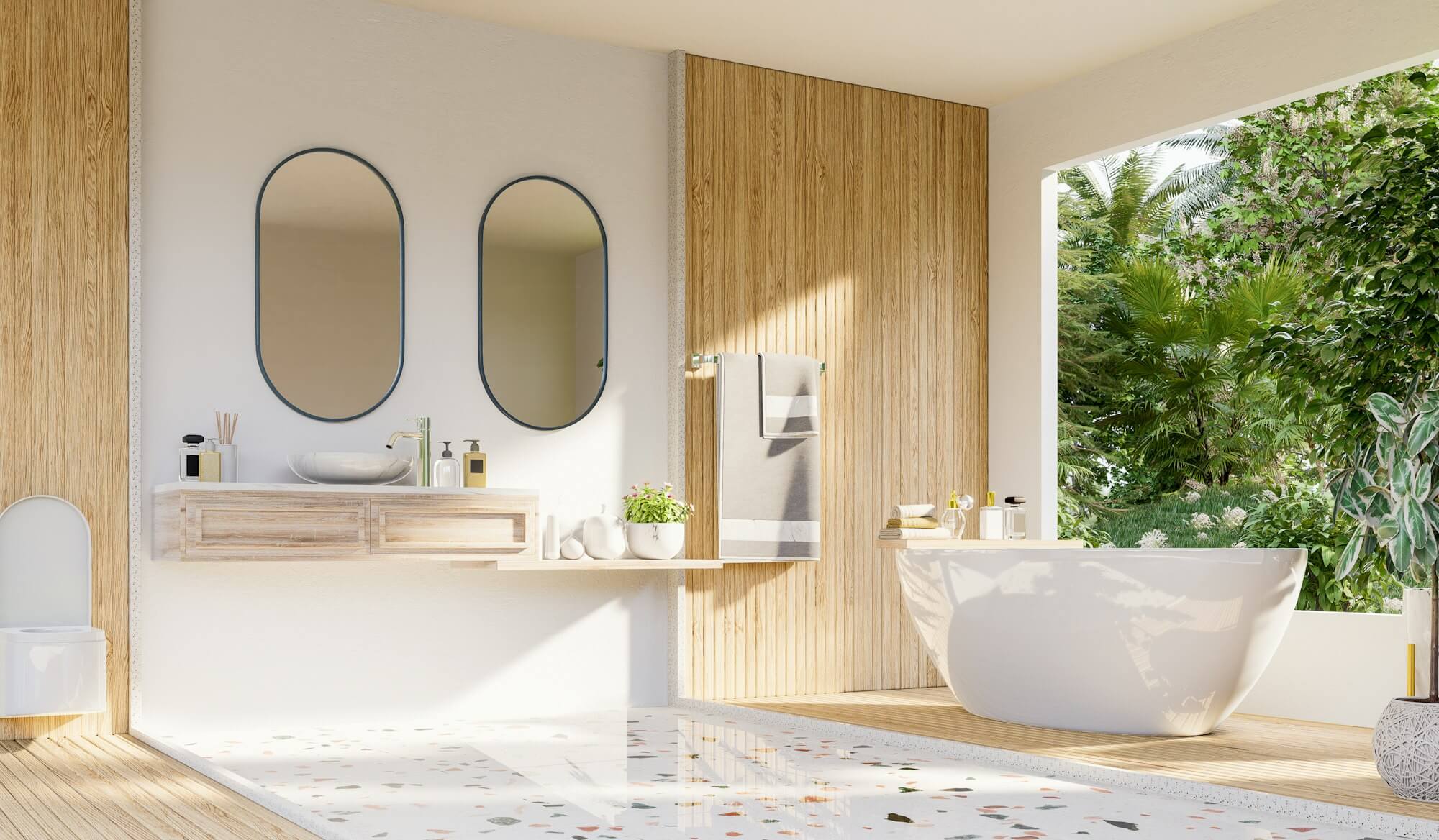 Modern Bathroom interior design on white wall.